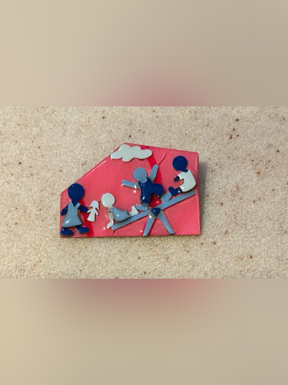 Pink and Blue Enamel Seesaw Family Brooch